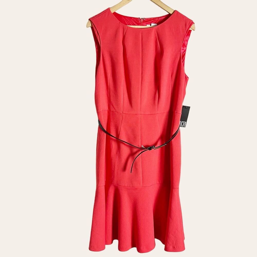 Liz Claiborne Teaberry Pink Sleeveless Flounce Flared Hem Belted Dress Size 12